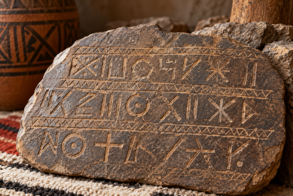 Tifinagh writing symbols on Amazigh artwork