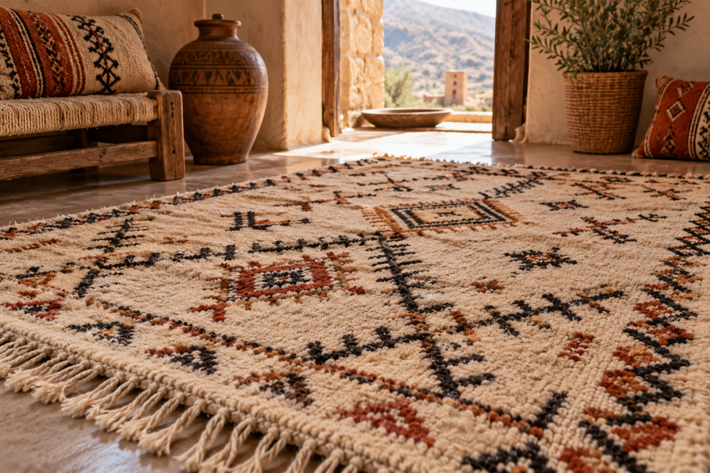 Geometric motifs on a handwoven Amazigh rug