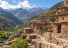 Traditional Amazigh mountain village with stone and earthen homes
