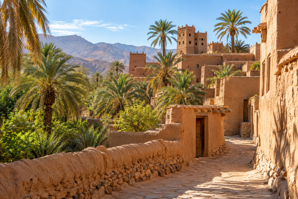 Earthen oasis homes in a North African settlement