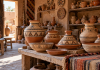 Handmade Amazigh pottery vessels in an artisan workshop