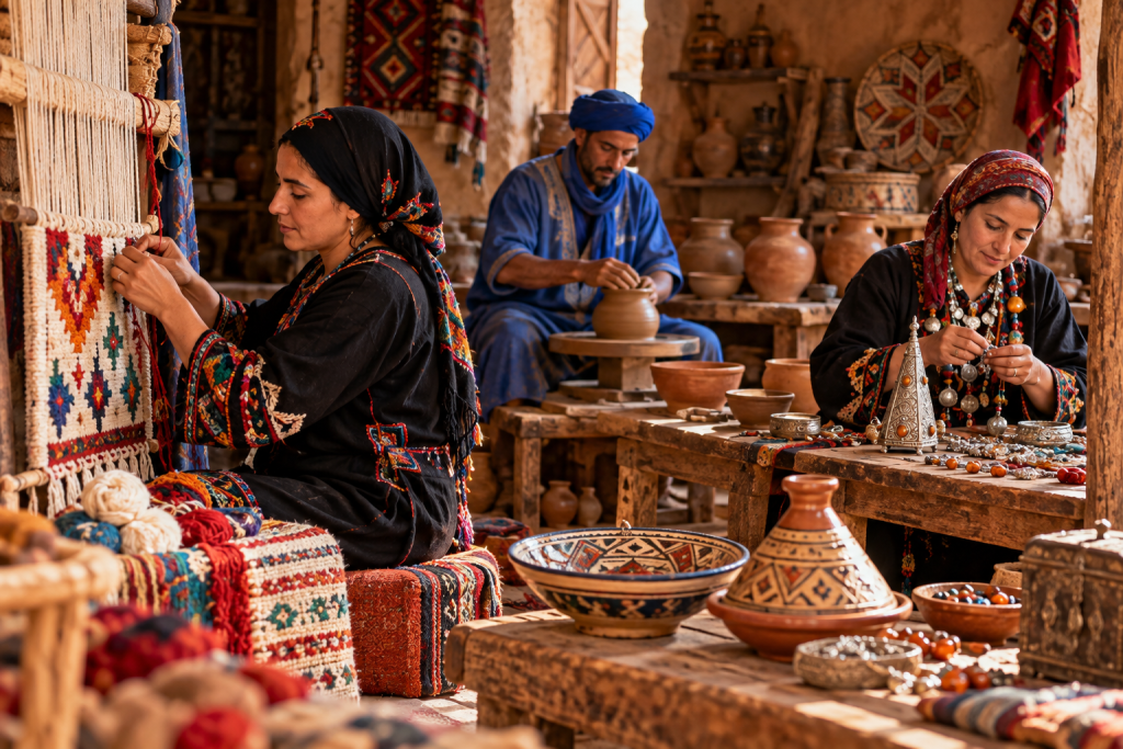 Amazigh artisans creating traditional crafts