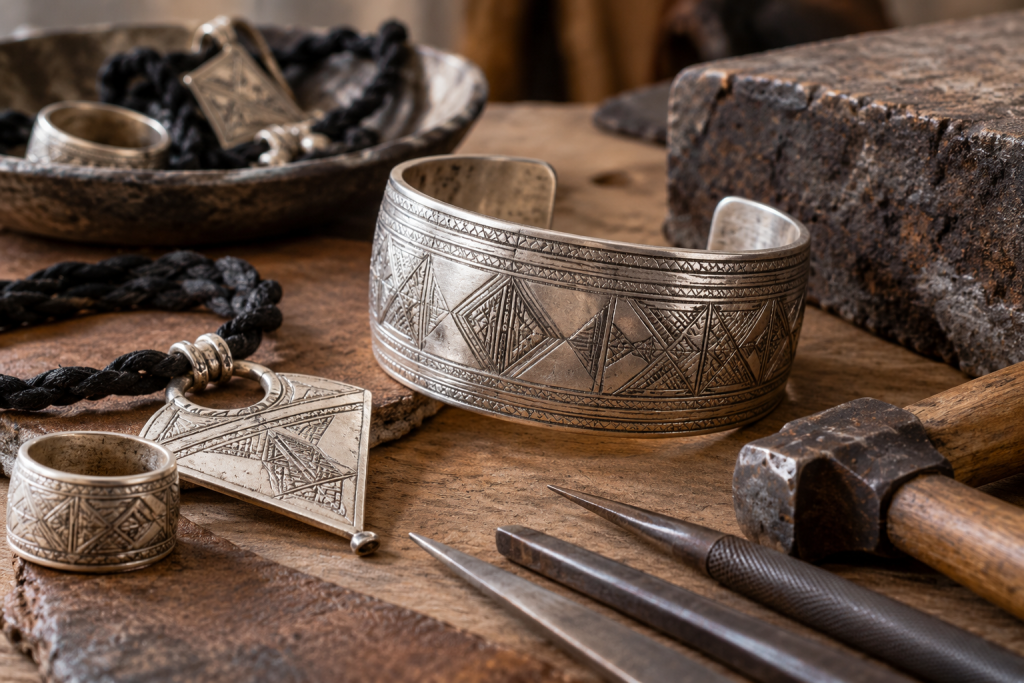 Traditional Tuareg silver jewelry craftsmanship