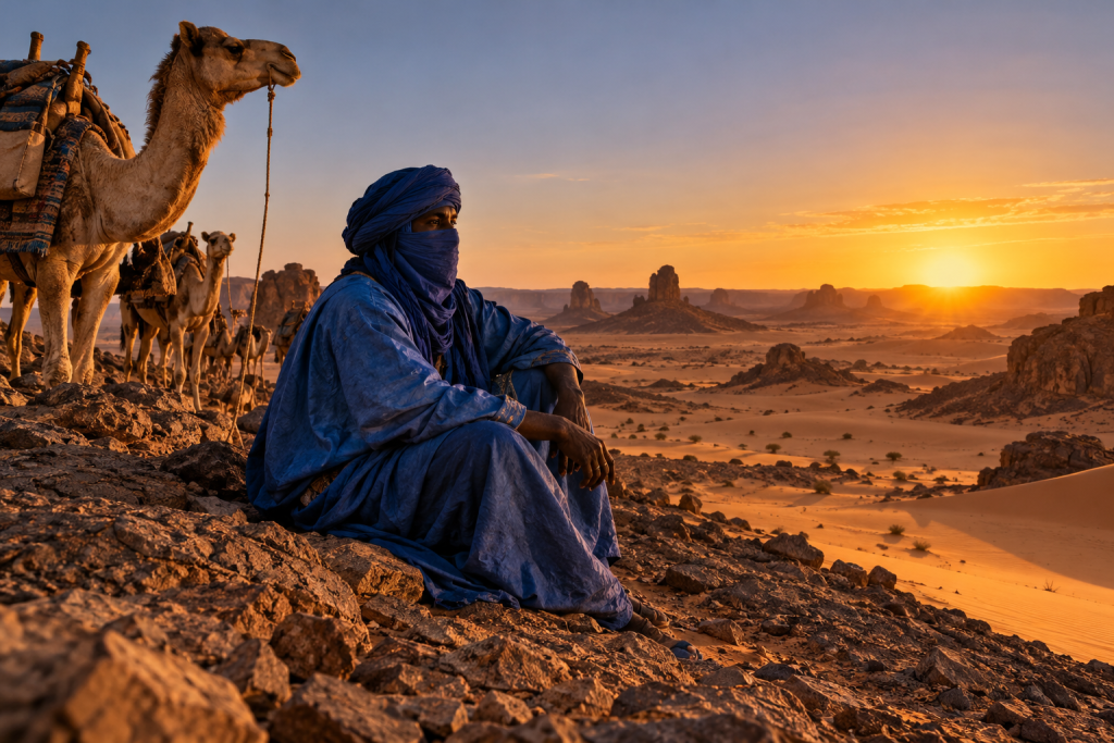 Saharan landscape associated with Tuareg heritage