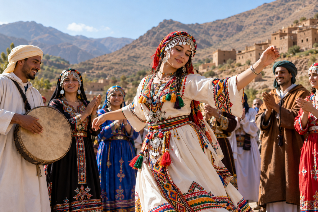 Different Amazigh communities celebrating cultural traditions