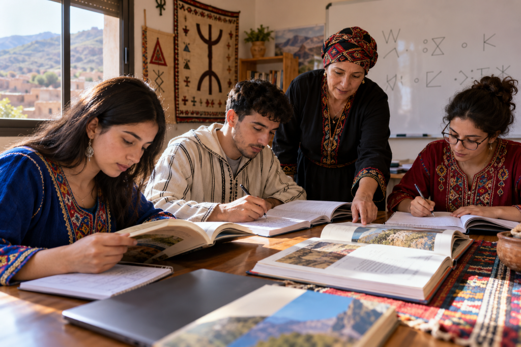 Students learning Amazigh language