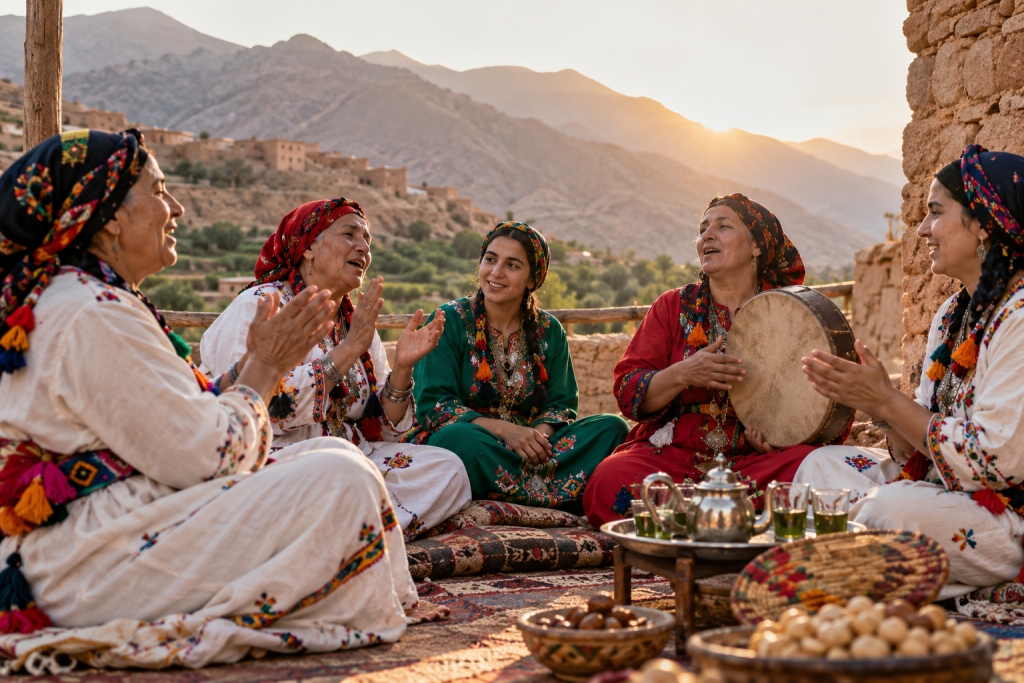 Amazigh women preserving oral traditions through storytelling