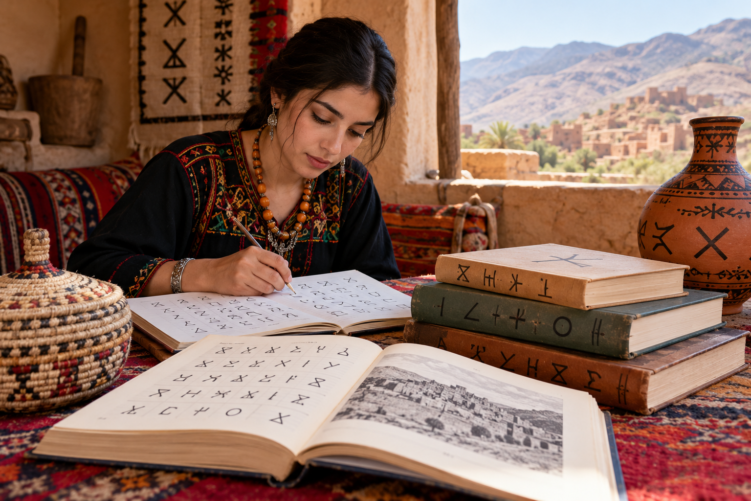 Tifinagh alphabet displayed on Amazigh educational materials