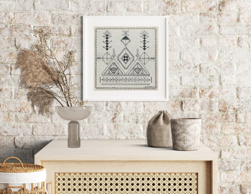 Unframed Amazigh Linen Canvas "Tazerzit", Wall Art - Image 7