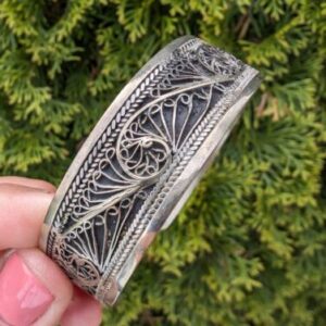 Women's Handmade Berber Silver Intricate Cuff Bracelet - Image 3