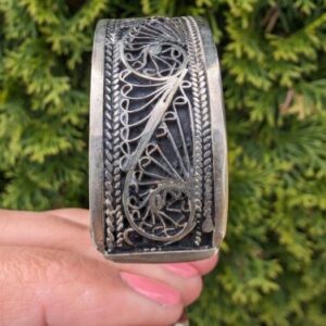 Women's Handmade Berber Silver Intricate Cuff Bracelet - Image 4