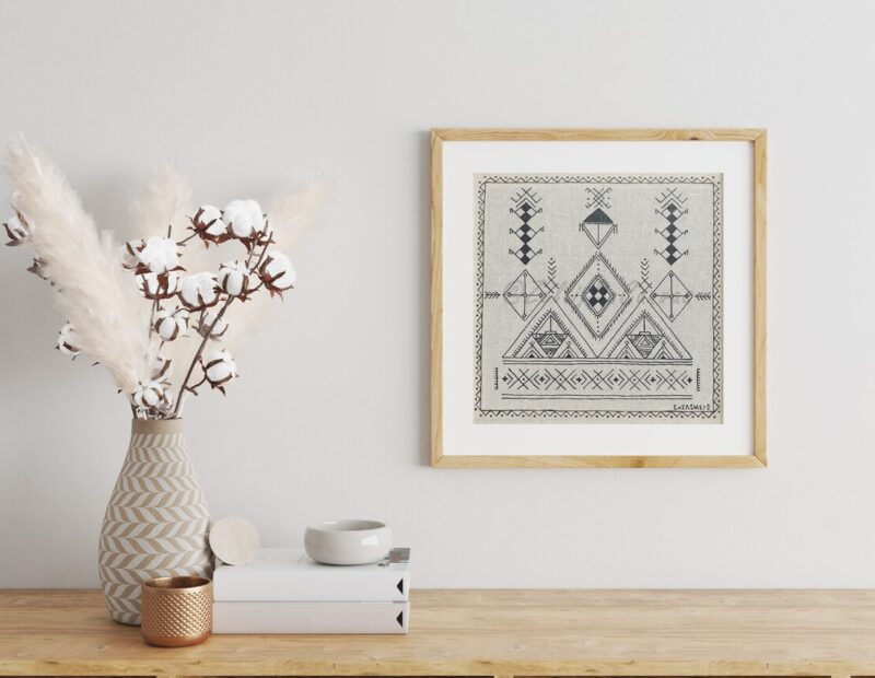 Unframed Amazigh Linen Canvas "Tazerzit", Wall Art - Image 8