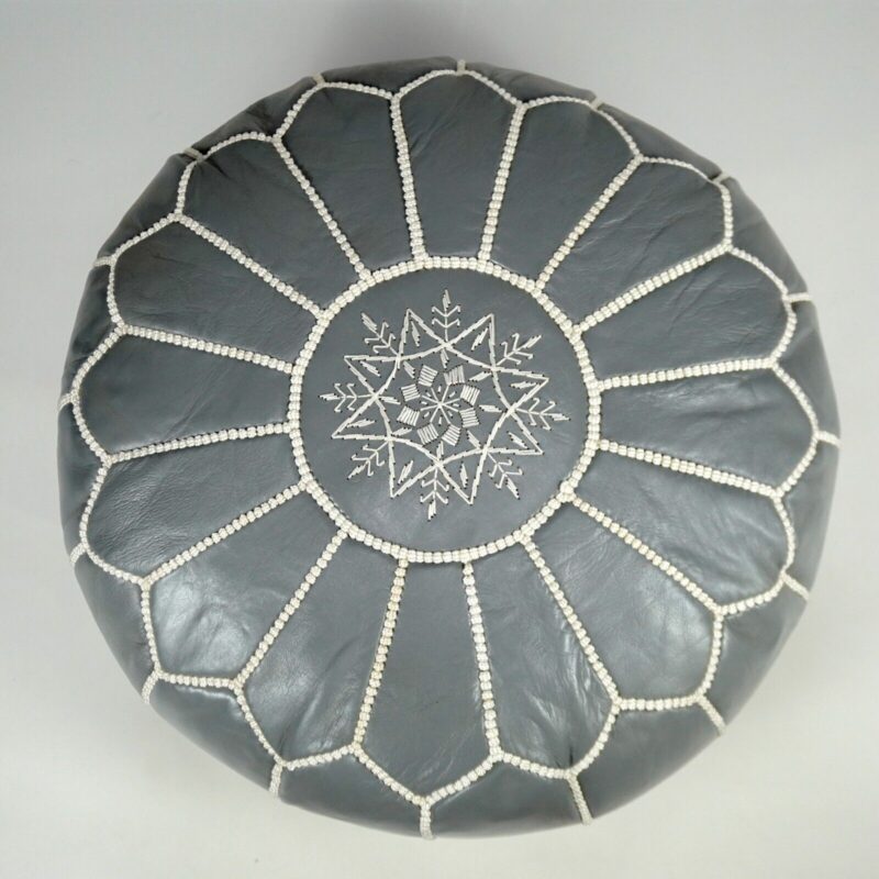 Berber Handcrafted Leather Pouf (Gray)