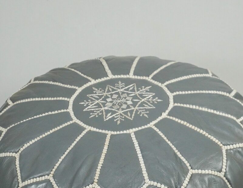 Berber Handcrafted Leather Pouf (Gray) - Image 9