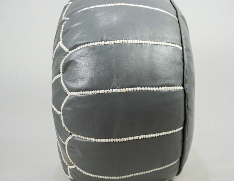 Berber Handcrafted Leather Pouf (Gray) - Image 10