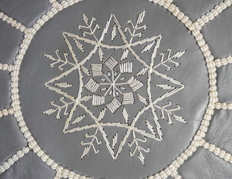 Berber Handcrafted Leather Pouf (Gray) - Image 12