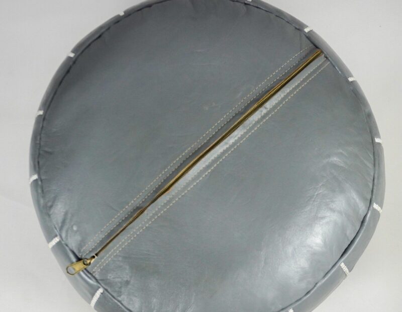 Berber Handcrafted Leather Pouf (Gray) - Image 13