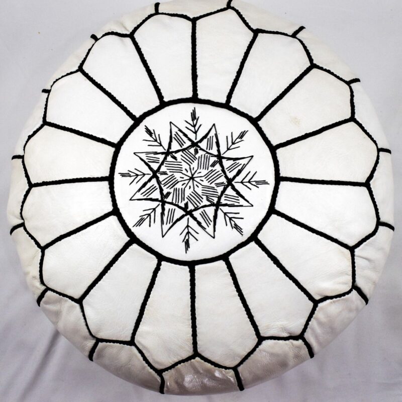 Berber Handcrafted Leather Pouf (White)