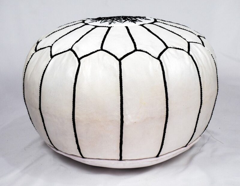 Berber Handcrafted Leather Pouf (White) - Image 2
