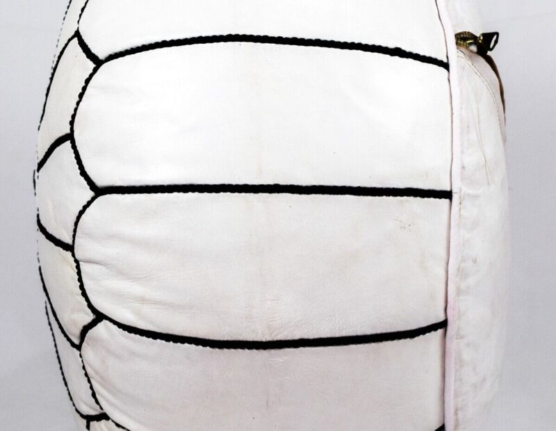 Berber Handcrafted Leather Pouf (White) - Image 3
