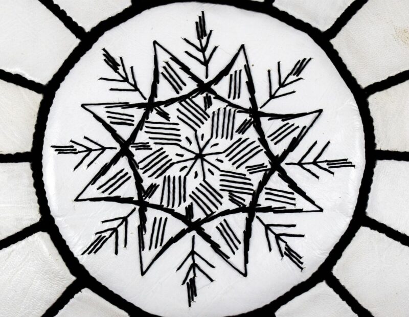 Berber Handcrafted Leather Pouf (White) - Image 4