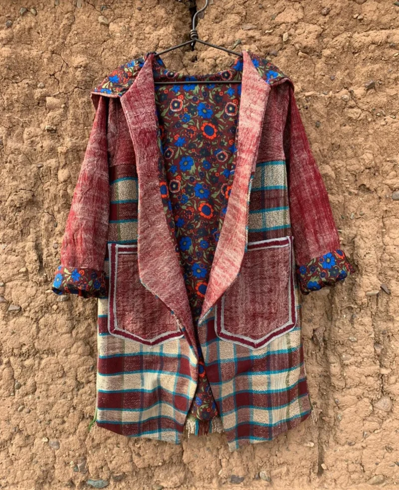 Berber handmade hooded vintage blanket coat