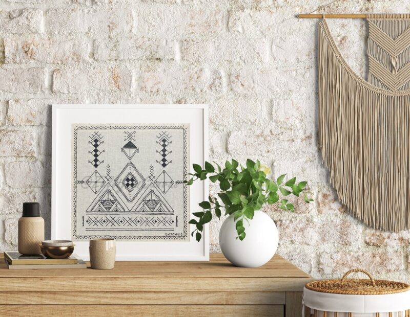 Unframed Amazigh Linen Canvas "Tazerzit", Wall Art - Image 2