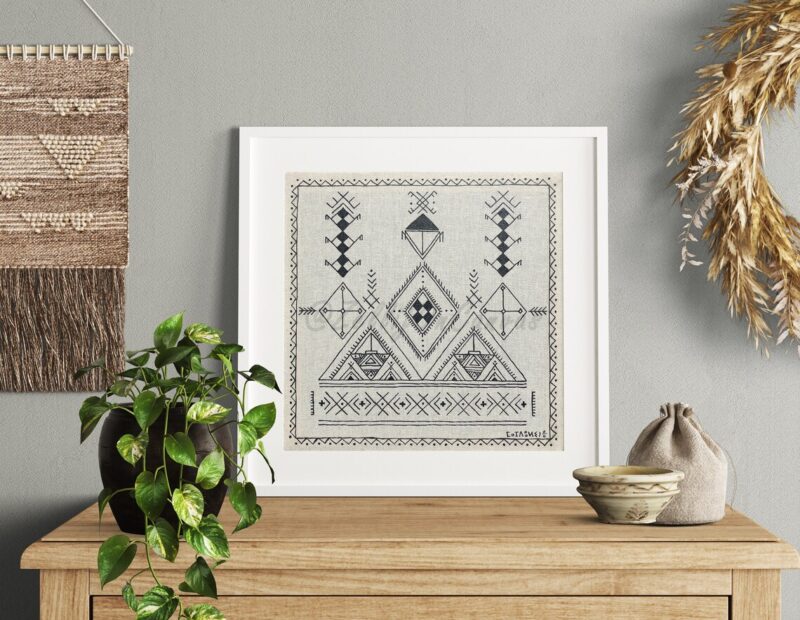 Unframed Amazigh Linen Canvas "Tazerzit", Wall Art - Image 3