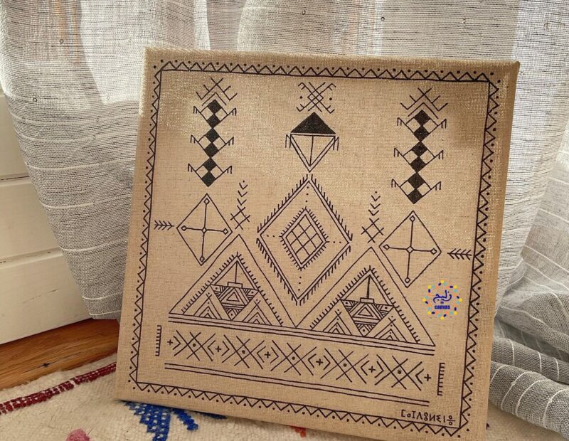 Unframed Amazigh Linen Canvas "Tazerzit", Wall Art - Image 5