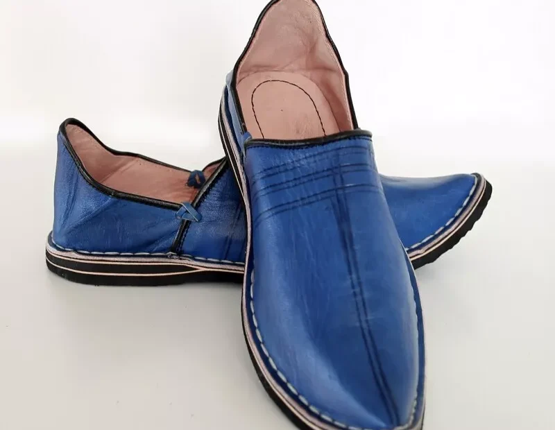 Berber Leather Handmade Slippers (Blue) - Image 5