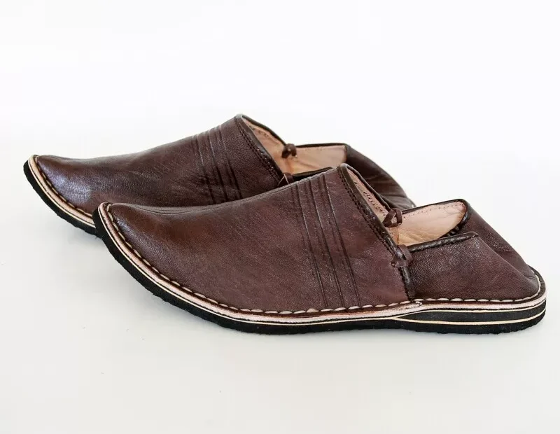 Berber Leather Handmade Slippers (Dark Brown) - Image 2