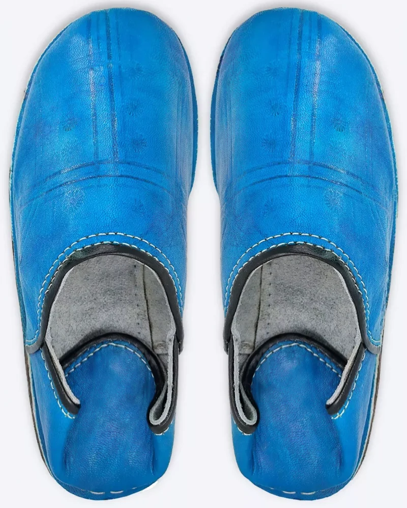 Organic Moroccan Berber Leather Slippers (Blue)