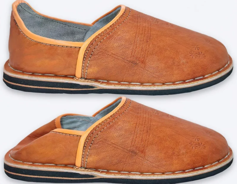 Organic Moroccan Berber Leather Slippers (Brown) - Image 3