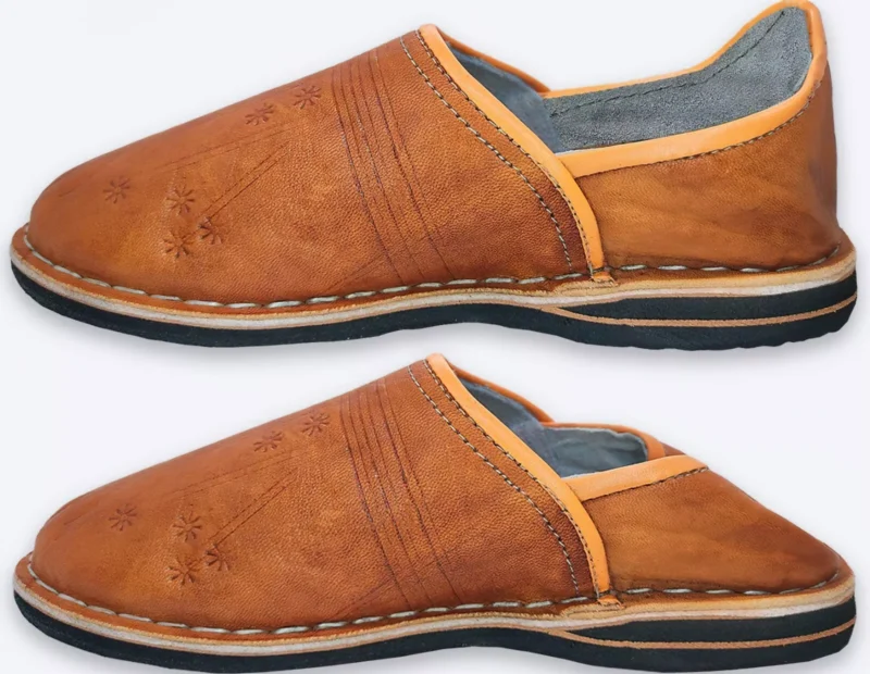 Organic Moroccan Berber Leather Slippers (Brown) - Image 6