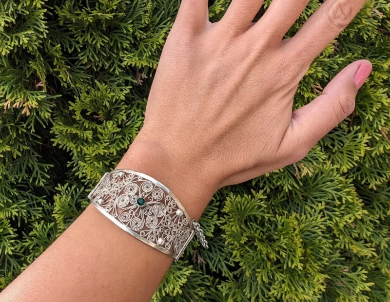 Women's Berber Silver Green Rhinestone Bracelet