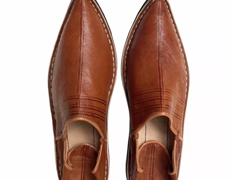Berber Leather Handmade Slippers (Brown) - Image 4