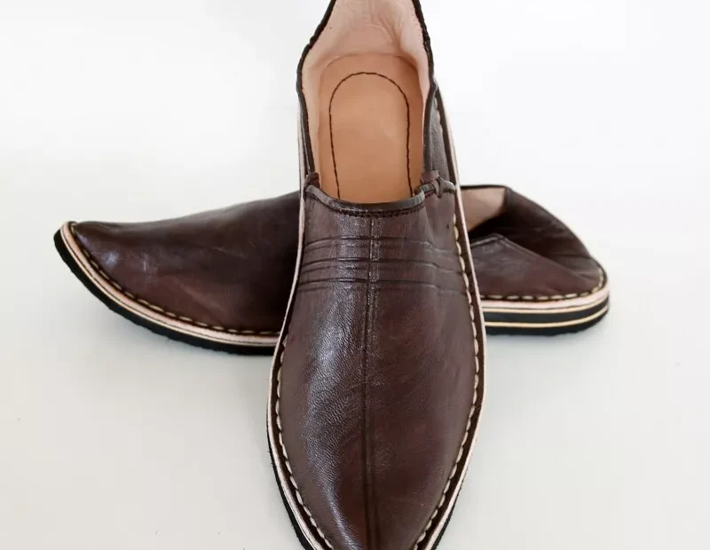 Berber Leather Handmade Slippers (Dark Brown) - Image 4