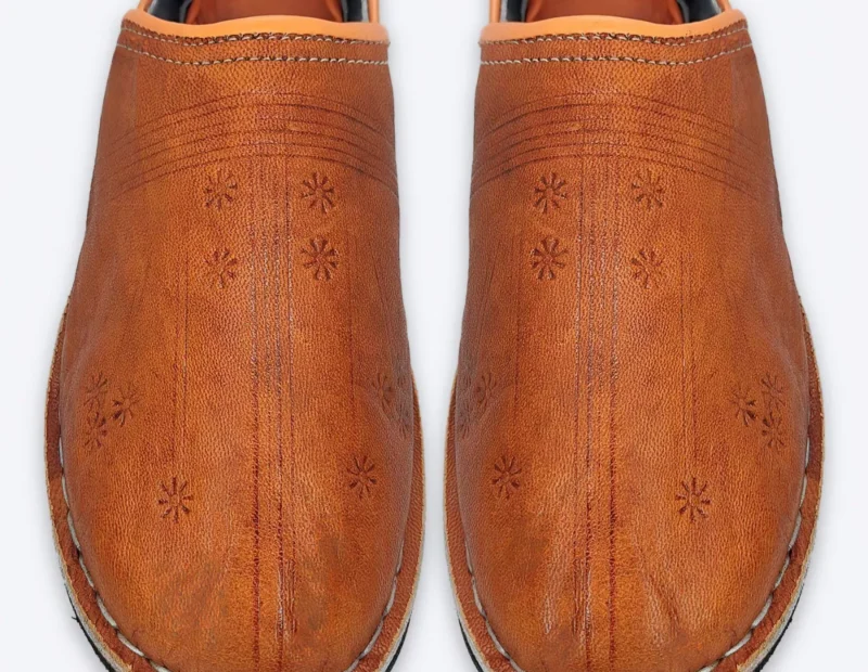 Organic Moroccan Berber Leather Slippers (Brown) - Image 4
