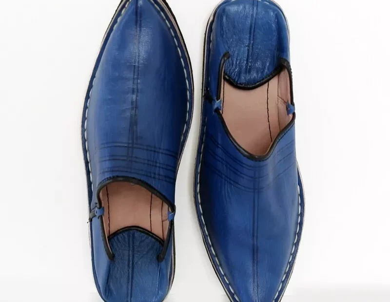 Berber Leather Handmade Slippers (Blue) - Image 7