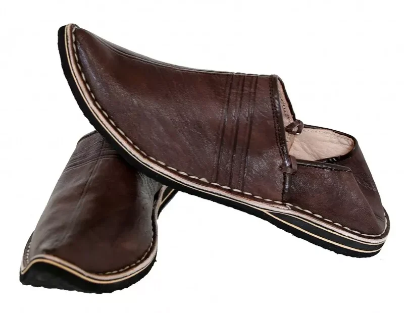 Berber Leather Handmade Slippers (Dark Brown) - Image 5