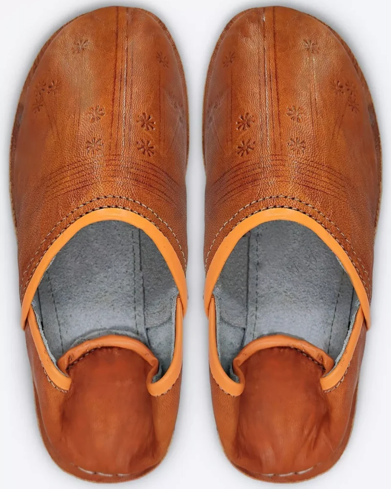 Organic Moroccan Berber Leather Slippers (Brown)