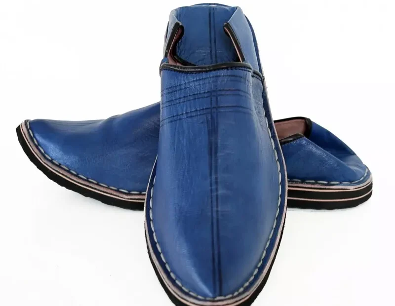 Berber Leather Handmade Slippers (Blue) - Image 8