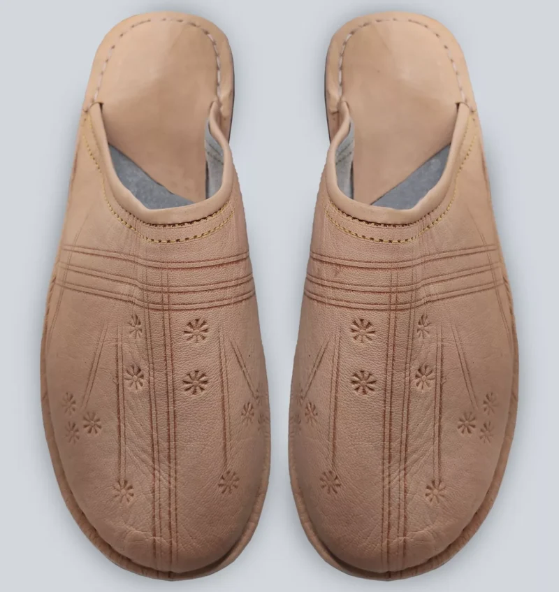 Organic Moroccan Berber Leather Slippers (White)