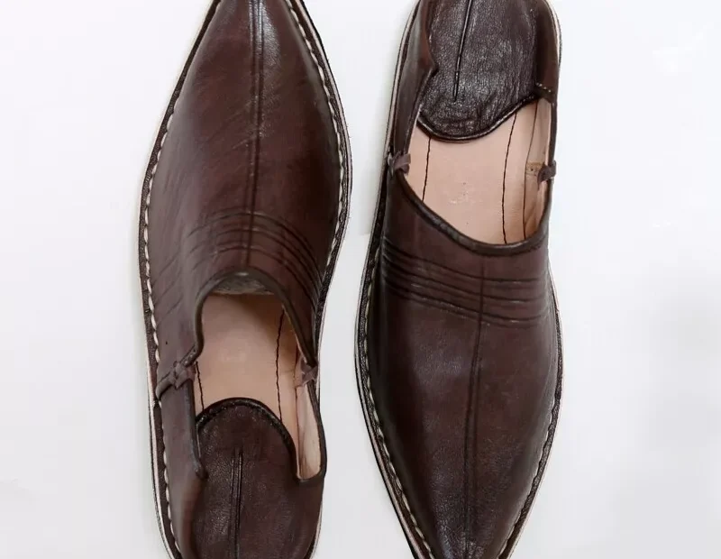 Berber Leather Handmade Slippers (Dark Brown) - Image 6