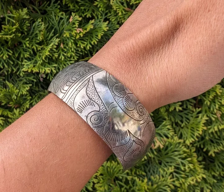 Women's Berber Silver Etched Cuff Bracelet - Image 2