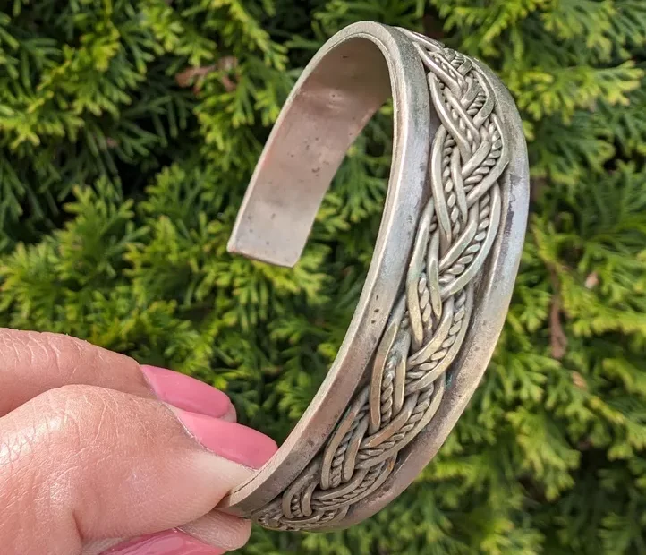 Women's Berber Silver Braided Cuff Bracelet - Image 2