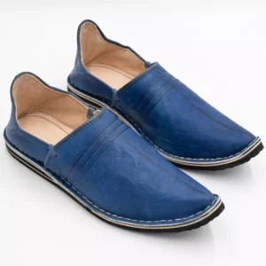 Berber Leather Handmade Slippers (Blue) - Image 2