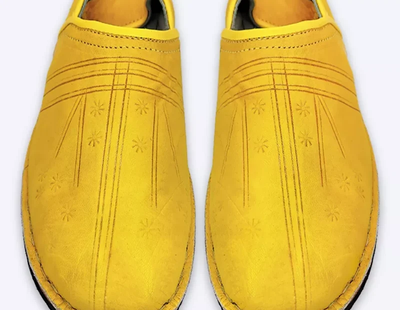 Organic Moroccan Berber Leather Slippers (Yellow) - Image 2