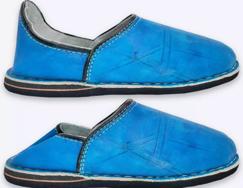 Organic Moroccan Berber Leather Slippers (Blue) - Image 2