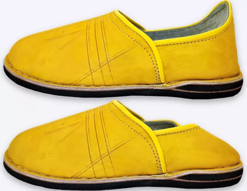 Organic Moroccan Berber Leather Slippers (Yellow) - Image 7